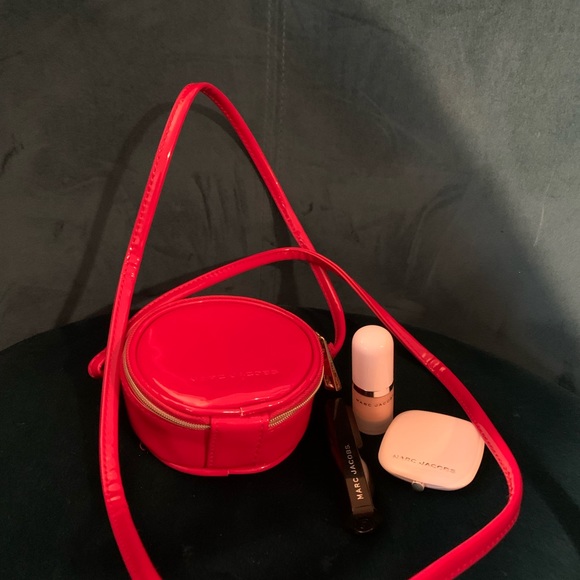 Marc Jacobs beauty Mini red purse Cosmetic Bag crossbody dew drop mascara bronze - Picture 5 of 12